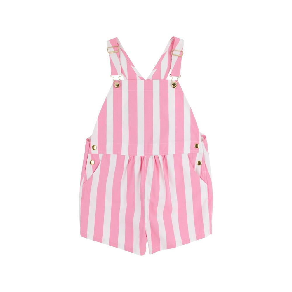 The Beaufort Bonnet Company Girls Size 7 Channing Overalls Hot Pink Stripe NWT